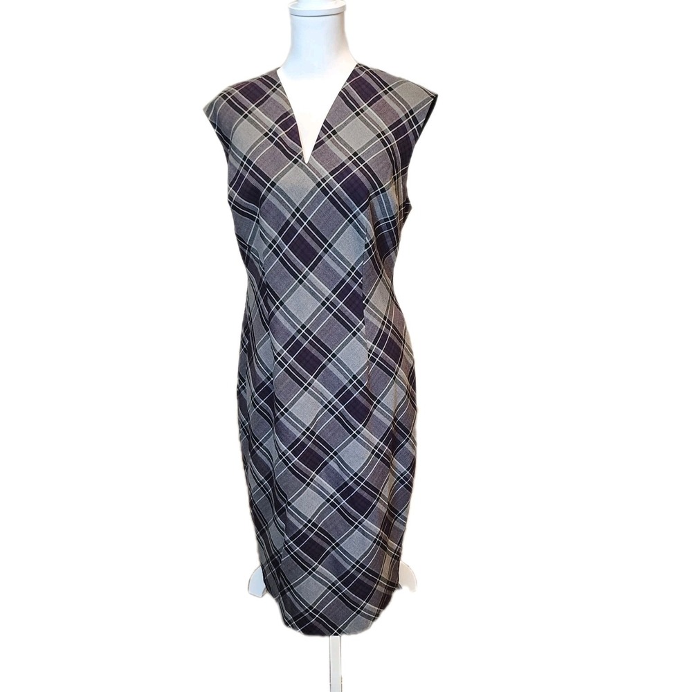 New York & Company Sheath Dress Womens 10P Black Purple Plaid Career Preppy‎ y2K